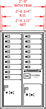 16 Door 4C Horizontal Mailbox Front Dimensions