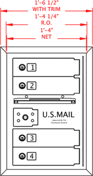 4 Door 4C Horizontal Mailbox Front Dimensions