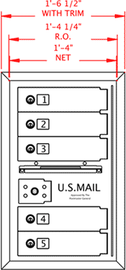 5 Door 4C Horizontal Mailbox Front Dimensions