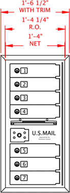 7 Door 4C Horizontal Mailbox Front Dimensions