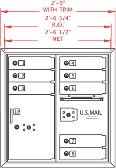 8 Door 4C Horizontal Mailbox With Parcel Locker Front Dimensions