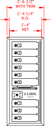 9 Door 4C Horizontal Mailbox Front Dimensions